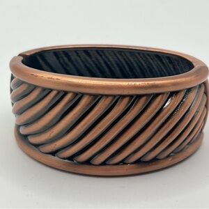 Wide Copper Tone Cable Cuff Bracelet Chunky Vintage Style